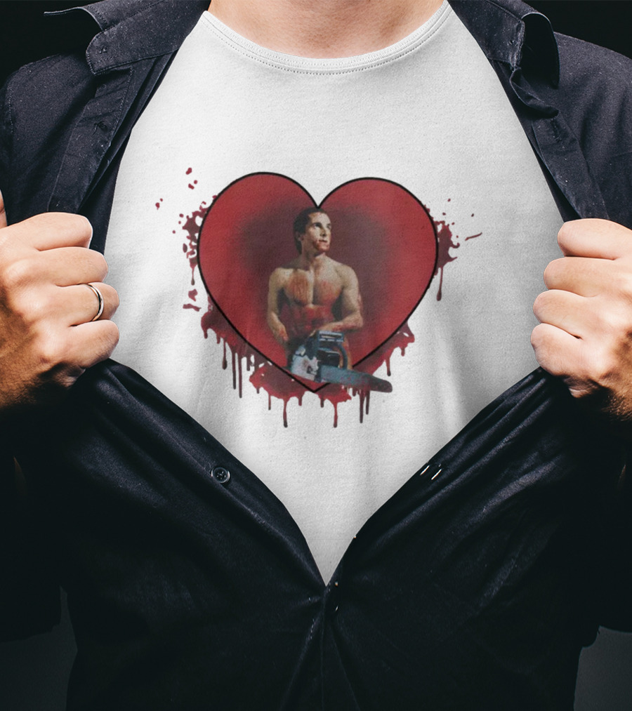 Christian Bale American Psycho Chainsaw Heart T-Shirt