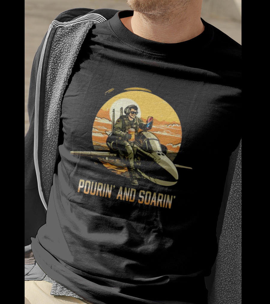 Pourin And Soarin Pilot With Drinks On Jet T-Shirt