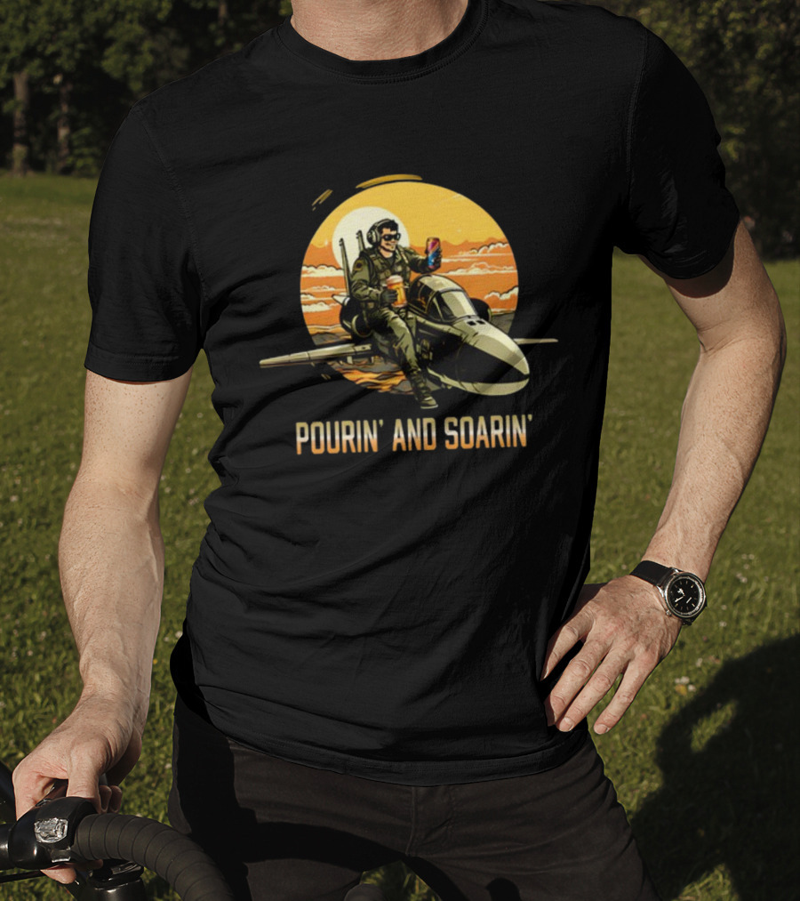 Pourin And Soarin Pilot With Drinks On Jet T-Shirt