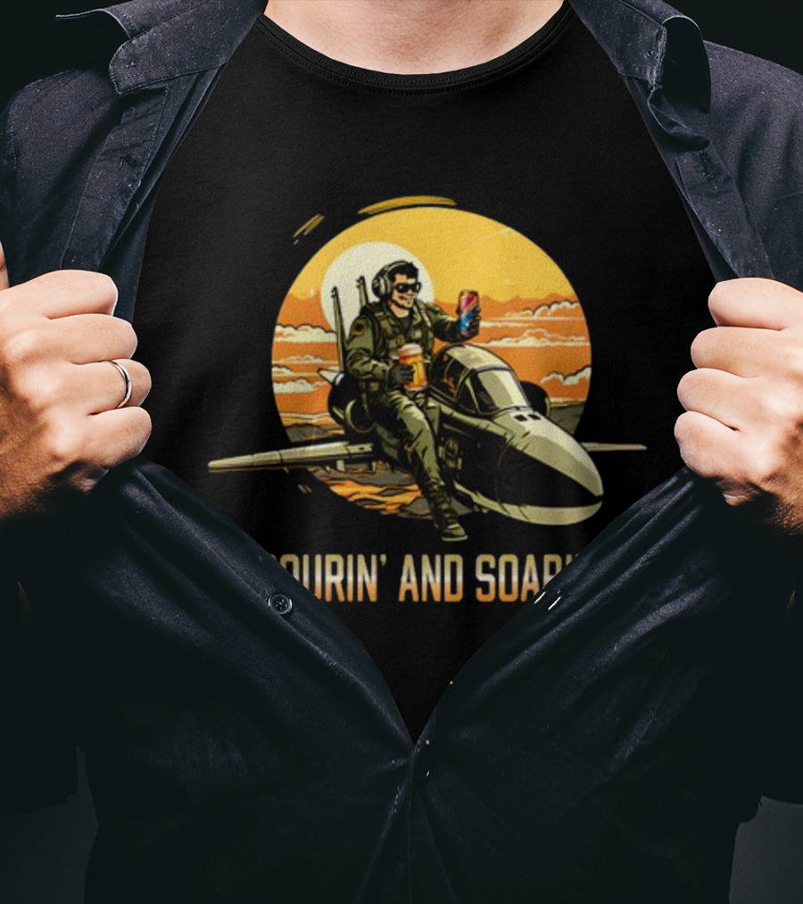 Pourin And Soarin Pilot With Drinks On Jet T-Shirt