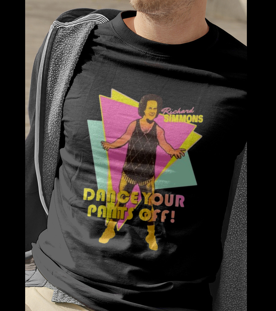 Richard Simmons Dance Your Pants Off Vintage Workout Retro Neon Triangles T-Shirt