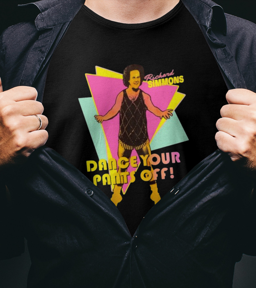 Richard Simmons Dance Your Pants Off Vintage Workout Retro Neon Triangles T-Shirt
