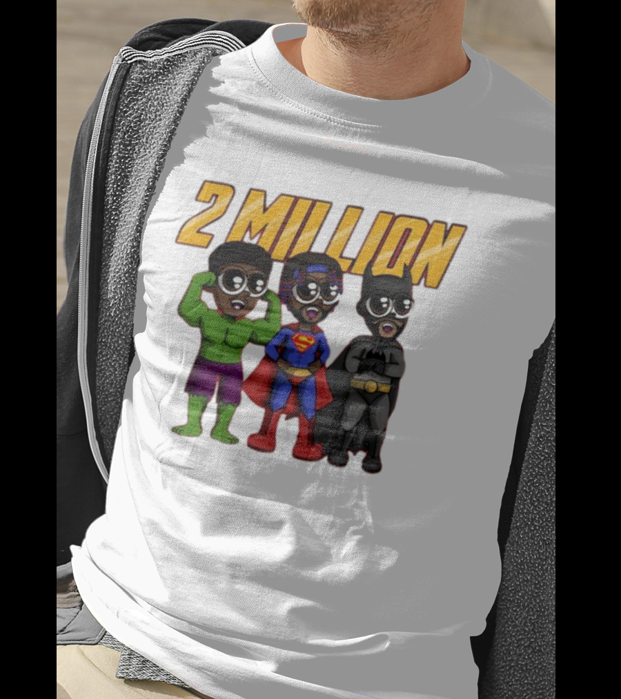 2 Million Superhero Celebration With Hulk Superman And Batman Characters T-Shirt