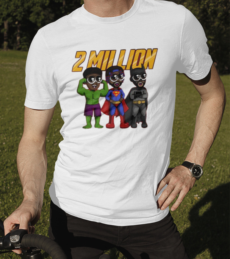 2 Million Superhero Celebration With Hulk Superman And Batman Characters T-Shirt