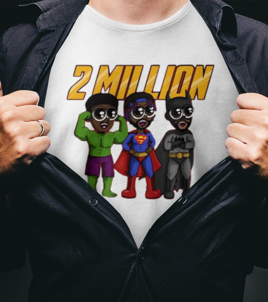 2 Million Superhero Celebration With Hulk Superman And Batman Characters T-Shirt