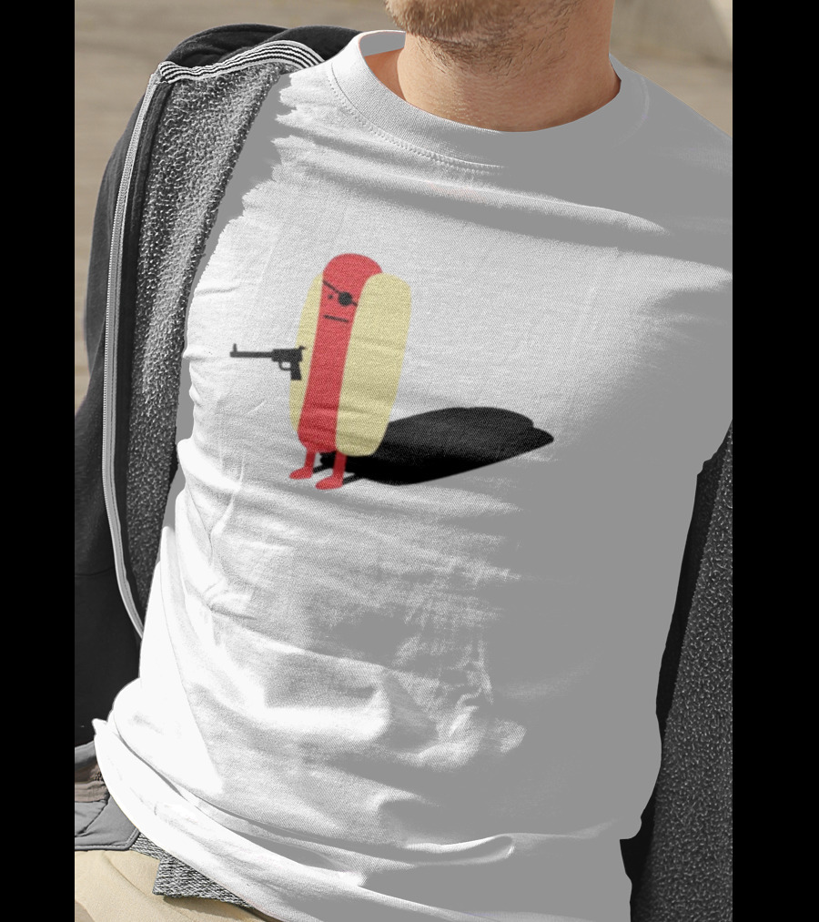 Melody Of Puns Diabolical Hot Dog With Smoking Gun And Eyepatch T-Shirt