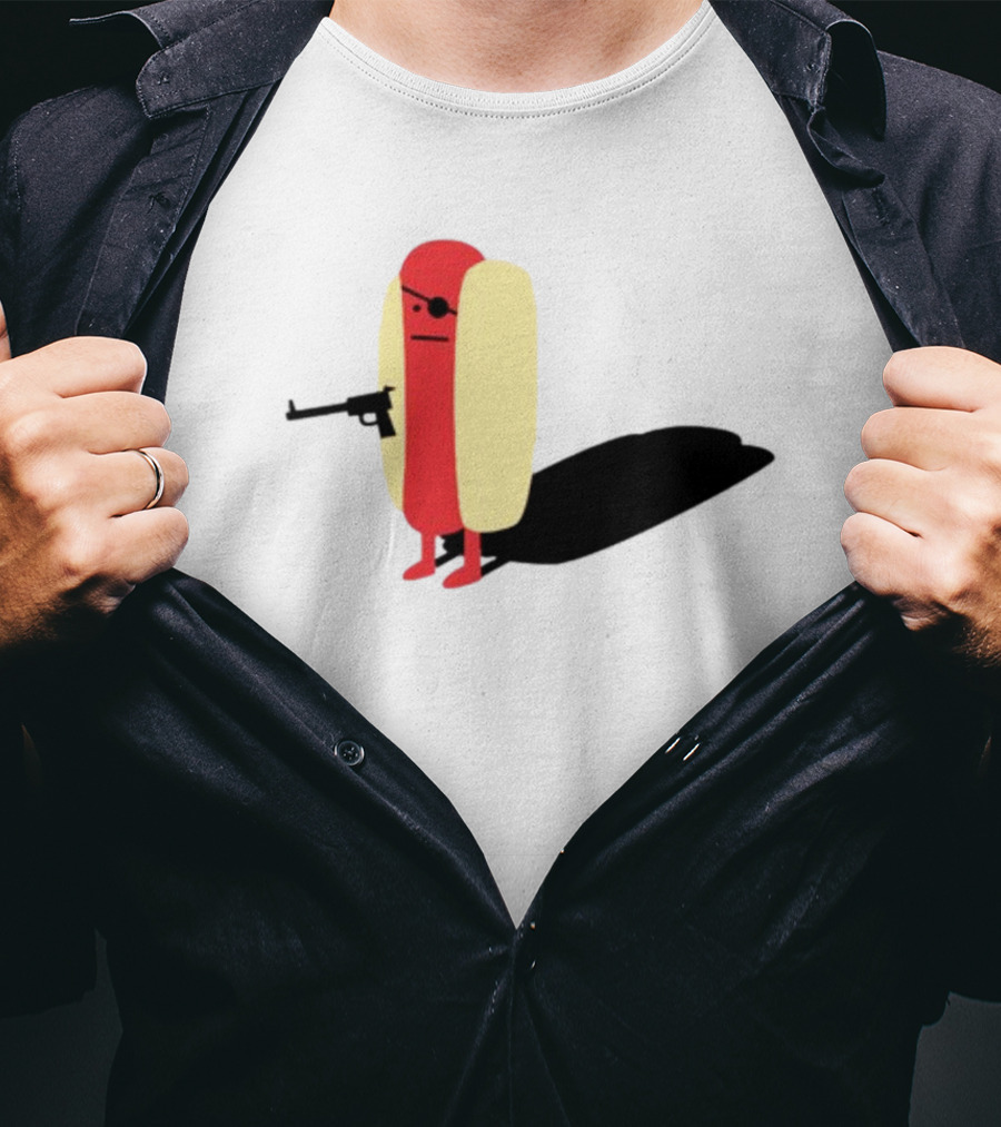 Melody Of Puns Diabolical Hot Dog With Smoking Gun And Eyepatch T-Shirt