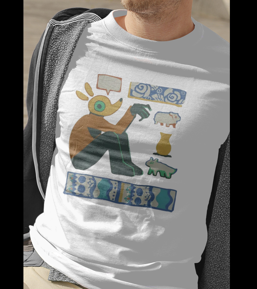 Trickleyt Homunculus Deer Character With Floral And Sheep T-Shirt