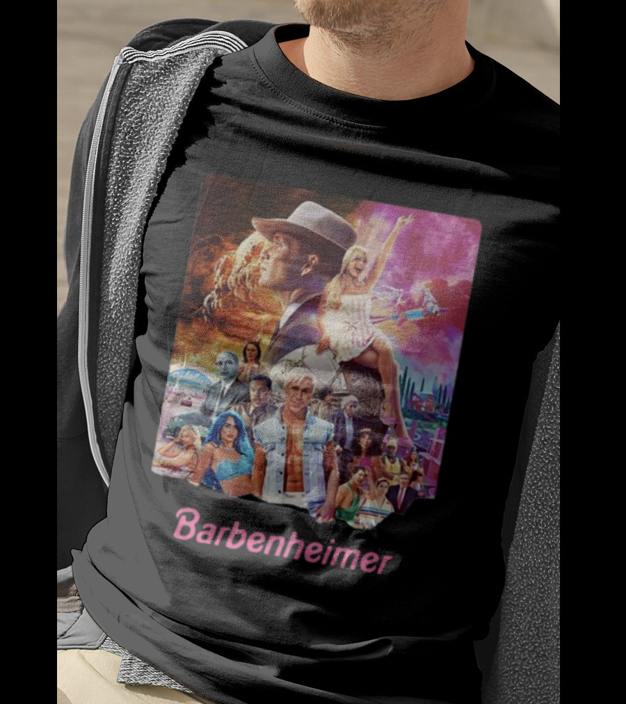 Barbenheimer Explosive Vintage Mashup In Vibrant Retro Style With Iconic Characters T-Shirt