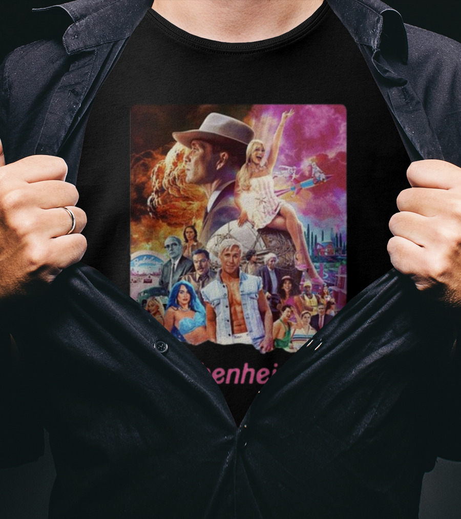 Barbenheimer Explosive Vintage Mashup In Vibrant Retro Style With Iconic Characters T-Shirt
