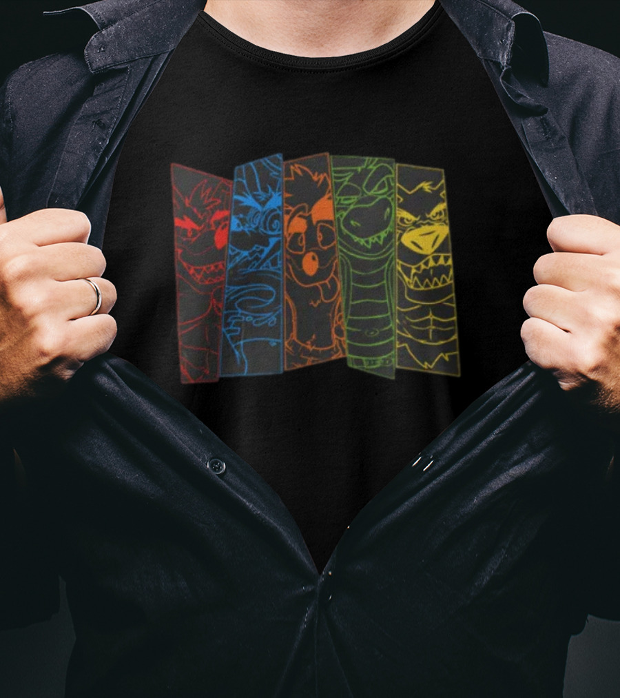 Vanscraps Wolf Vandroiy Multicolor Panel Characters T-Shirt