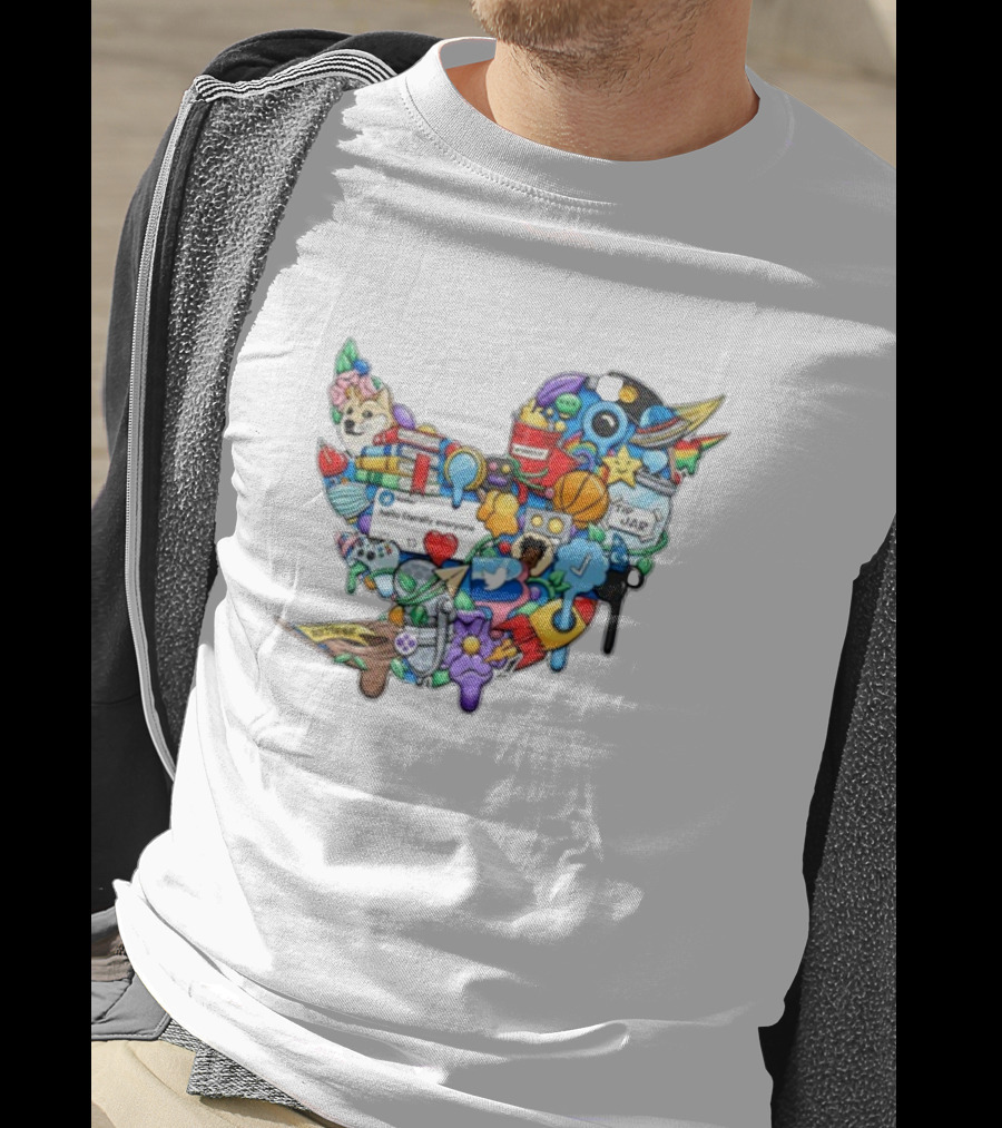 Oneteam Larry Twitter Collage With Doge Basketball Heart Jar And Hello Literally Everyone Conversation T-Shirt