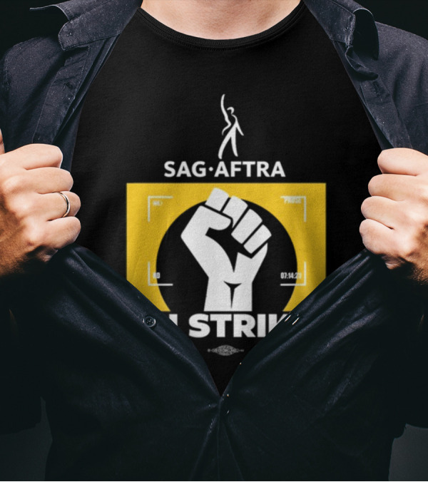 SAG-AFTRA On Strike Logo With Fist Symbol And Yellow Background T-Shirt