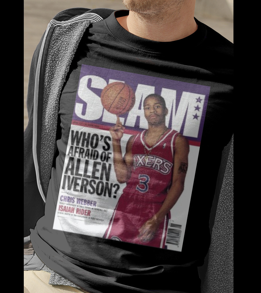 Slam Magazine Cover: Allen Iverson In Sixers Jersey With Who's Afraid Of Allen Iverson Headline T-Shirt