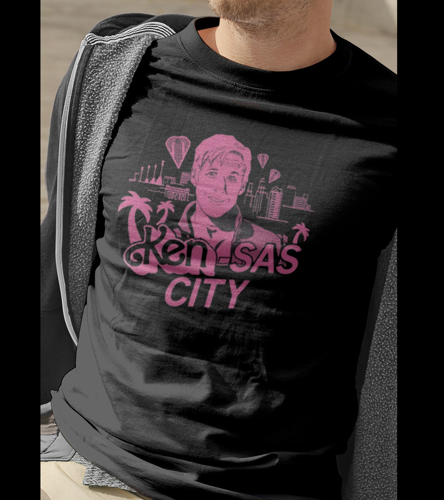 Ken-Sas City Pink Palm Skyline And Heart Balloons T-Shirt