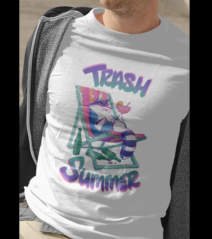 Trash Summer Raccoon Relaxing With Drink T-Shirt