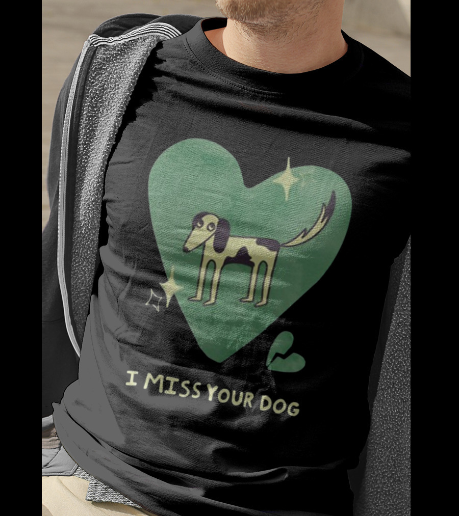 I Miss Your Dog Heart Shape Stars Black And Green T-Shirt