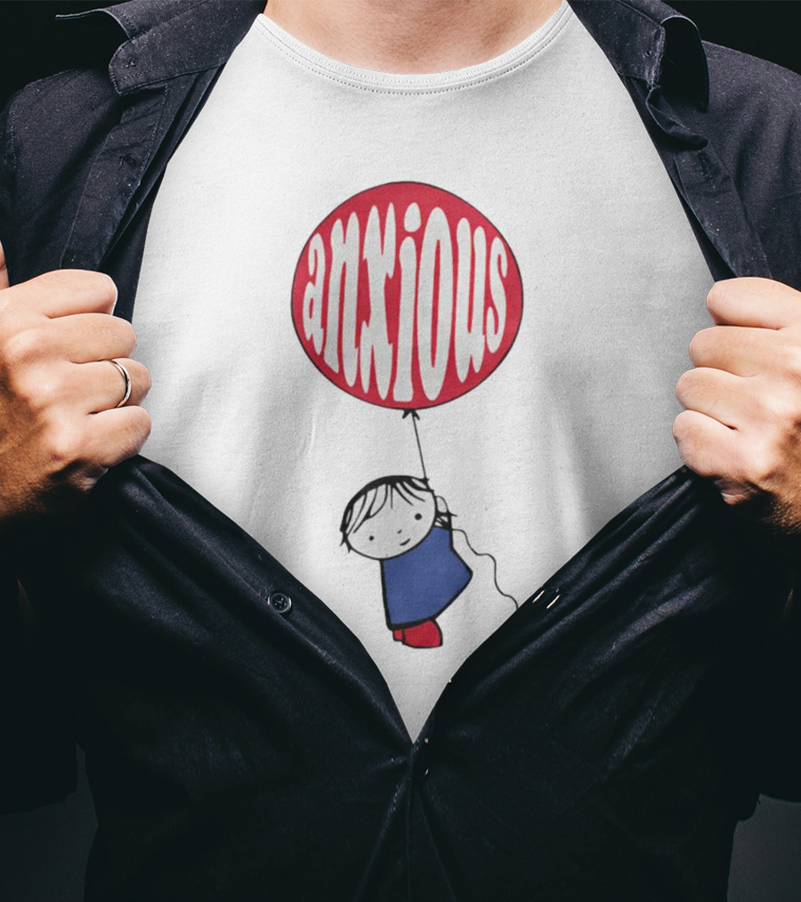 Anxious Balloon Child Holding Red Balloon With White Anxious Text T-Shirt
