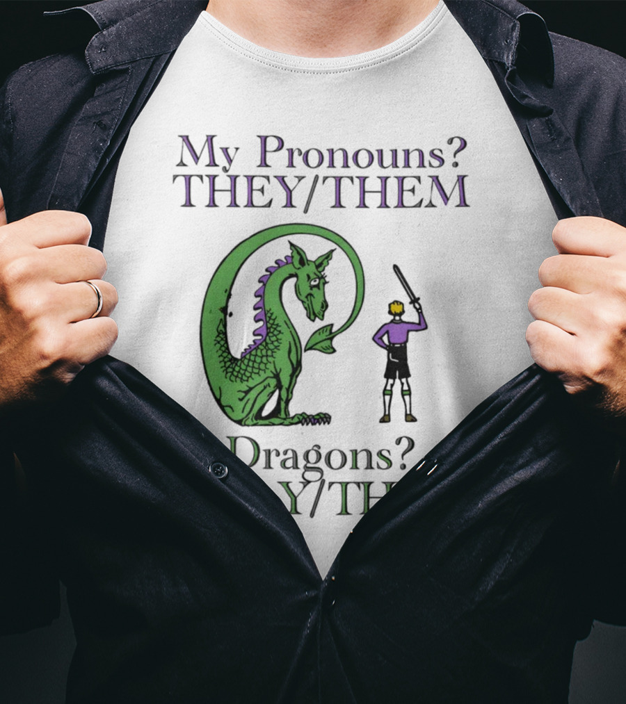My Pronouns TheyThem Dragons I SlayThem Knight And Dragon Battle T-Shirt
