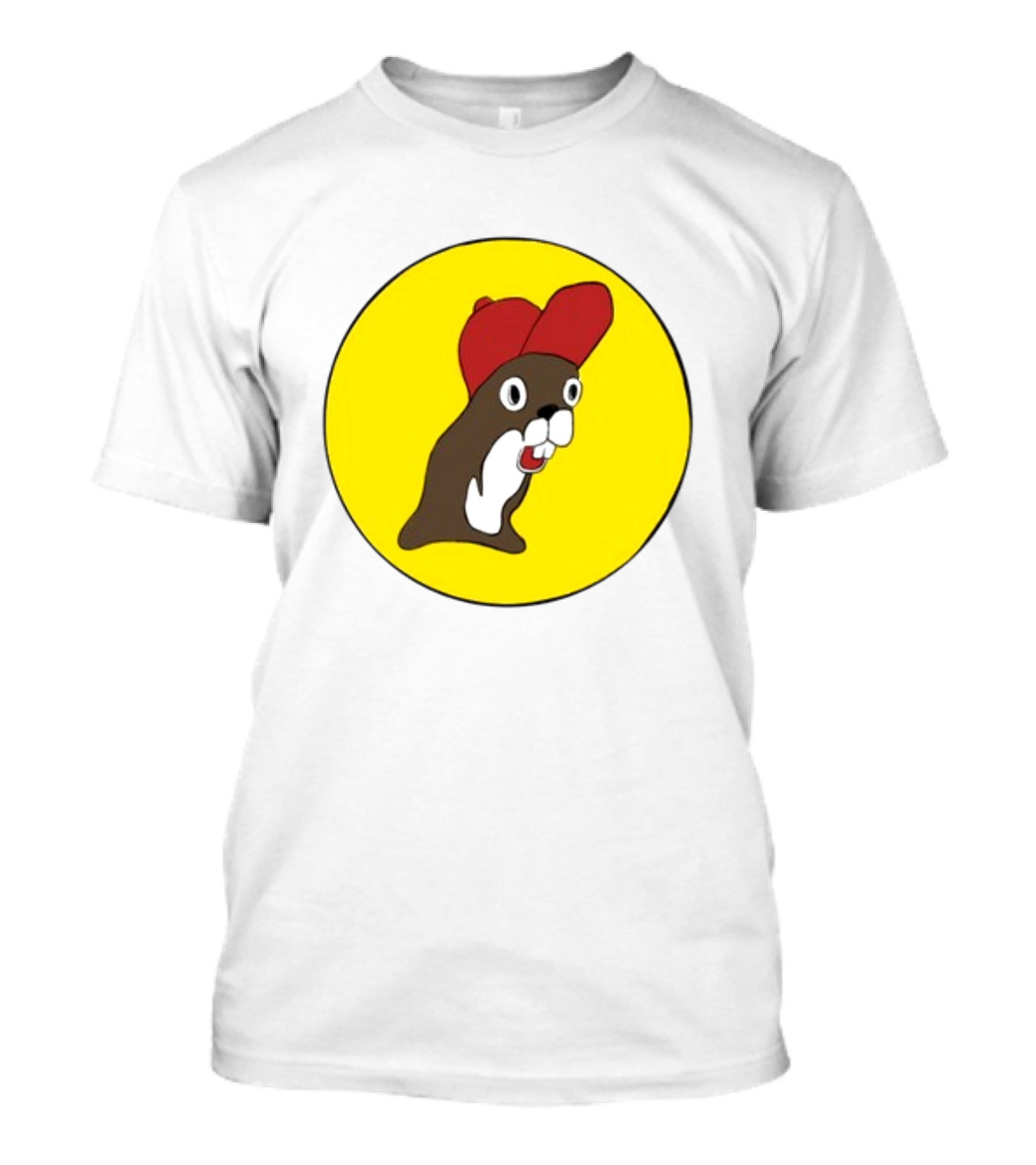 Baby Genius Beaver Red Cap Yellow Circle Buc-ee's Cup T-Shirt