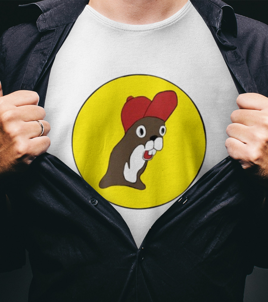 Baby Genius Beaver Red Cap Yellow Circle Buc-ee's Cup T-Shirt