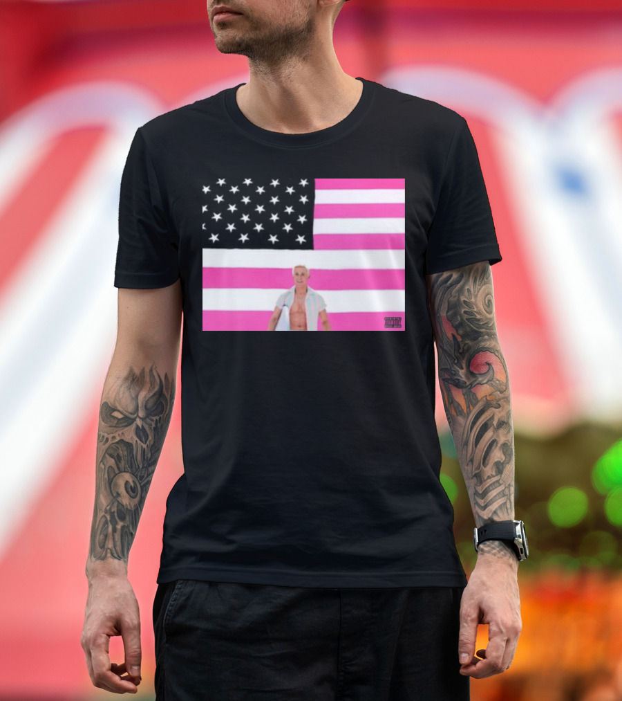 Ryan Gosling Pink Ish Tape American Flag Stars Explicit Content T-Shirt