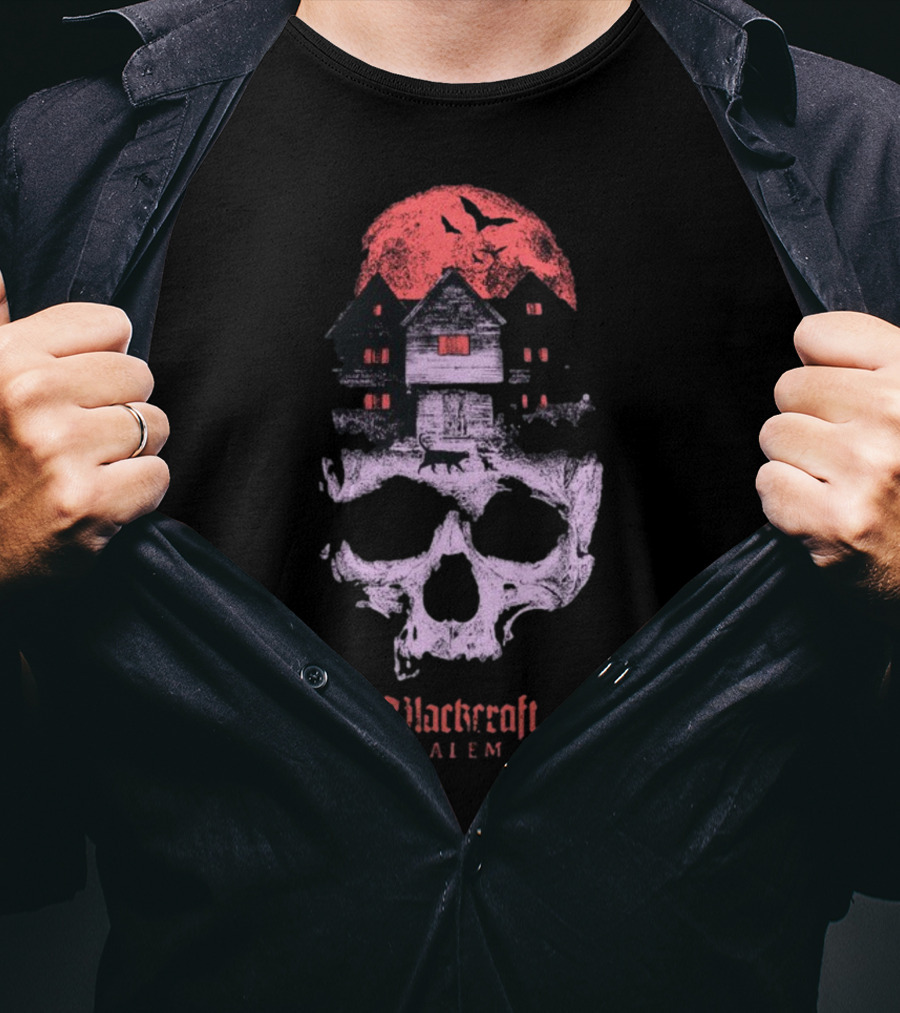 Blackcraft Salem Witch House Skull Moon Ravens T-Shirt