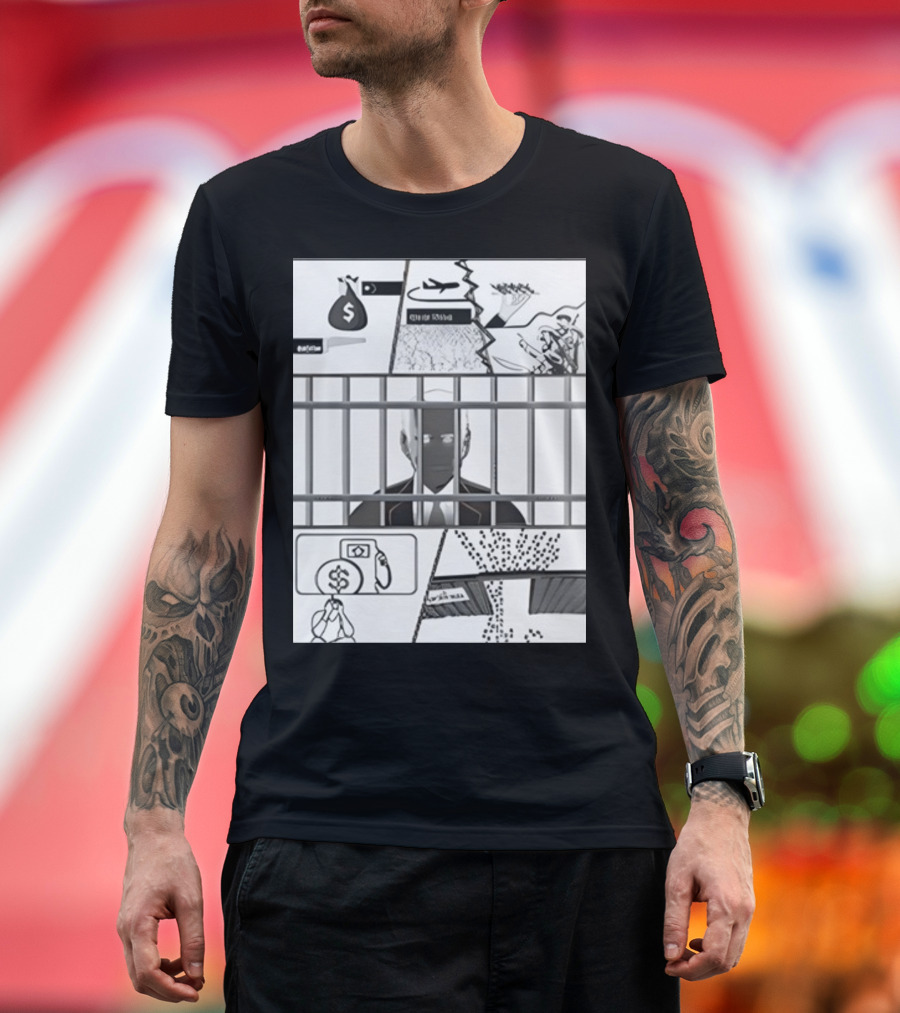 Impeach Biden Cartoon Behind Bars Money Plane Dollar Sign T-Shirt