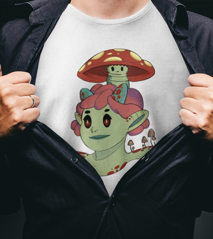 Mushroom Troll Fantasy Character With Toadstool Hat And Colorful Hair T-Shirt