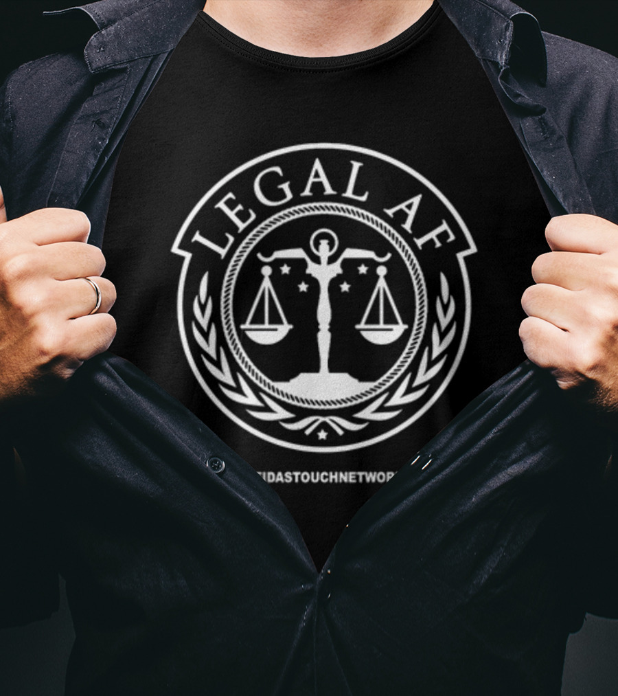 LEGAL AF Meidastouch Network Custom Navy Logo Scales And Stars T-Shirt