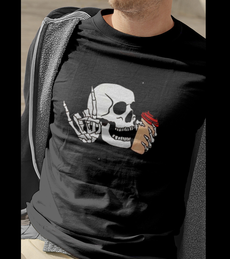 Dead Inside But Alive In Christ Skeleton With Coffee Cup T-Shirt