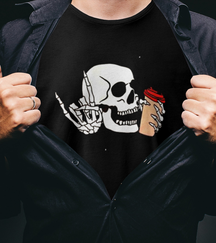 Dead Inside But Alive In Christ Skeleton With Coffee Cup T-Shirt