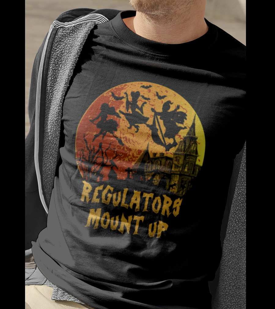 Regulators Mount Up Halloween Witches Flying Past Haunted House T-Shirt