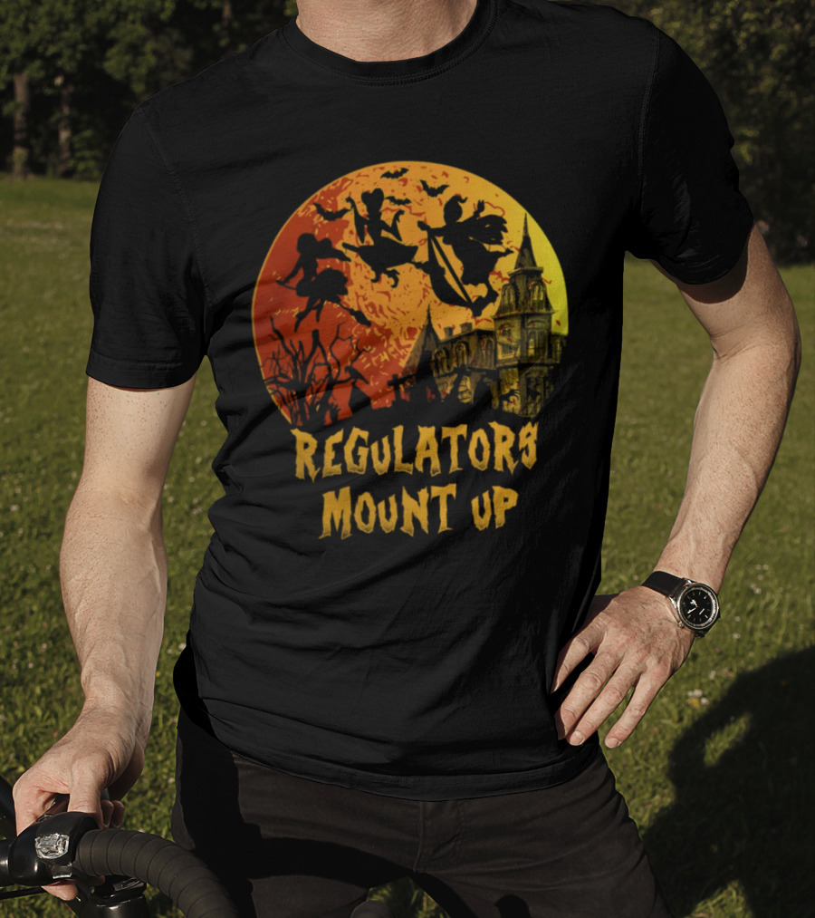 Regulators Mount Up Halloween Witches Flying Past Haunted House T-Shirt