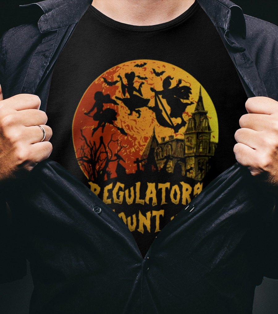 Regulators Mount Up Halloween Witches Flying Past Haunted House T-Shirt