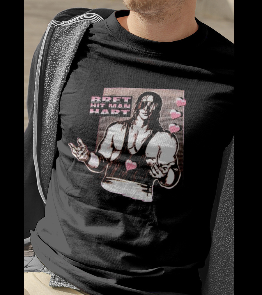 Bret The Hitman Hart 1990 WWF Vintage Style With Pink Hearts Iconic Look T-Shirt