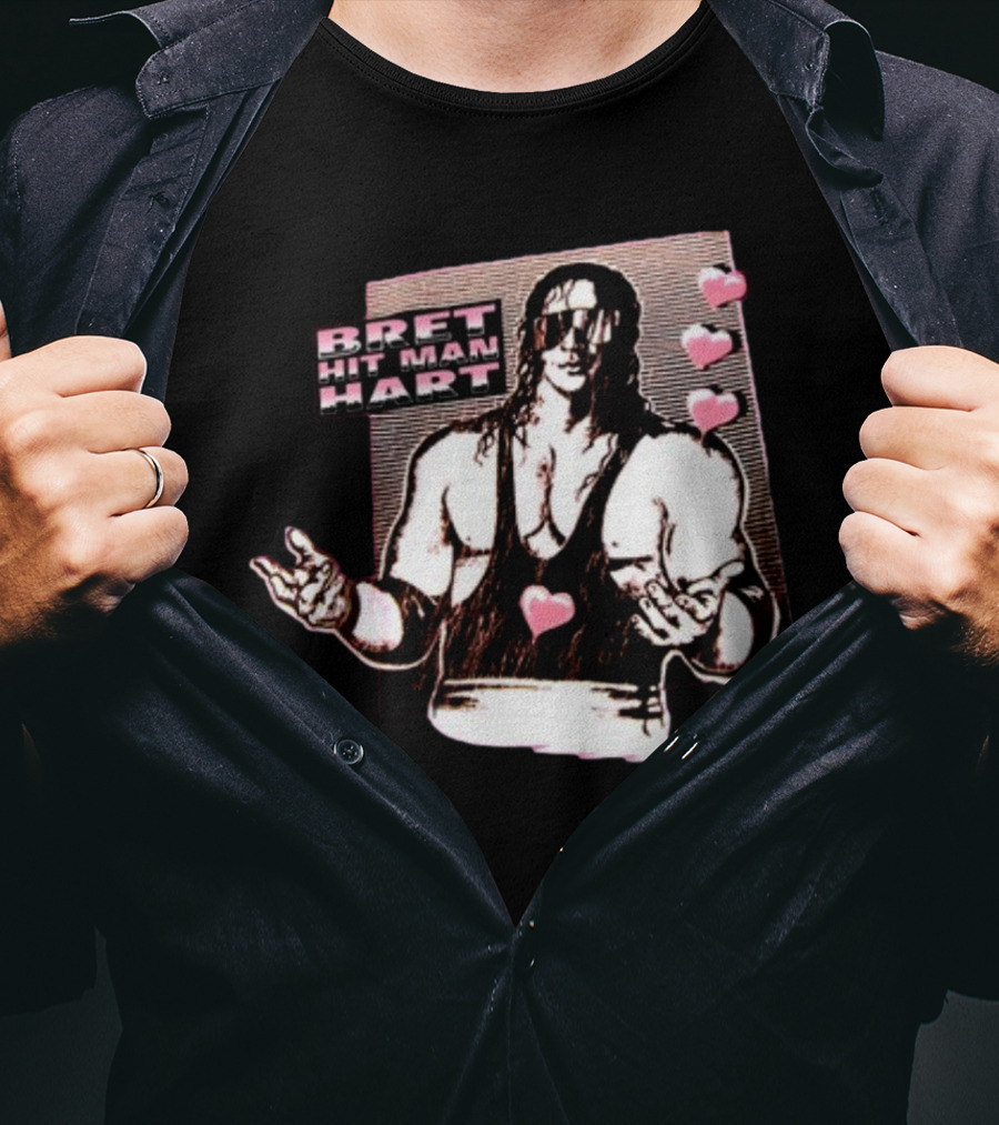 Bret The Hitman Hart 1990 WWF Vintage Style With Pink Hearts Iconic Look T-Shirt