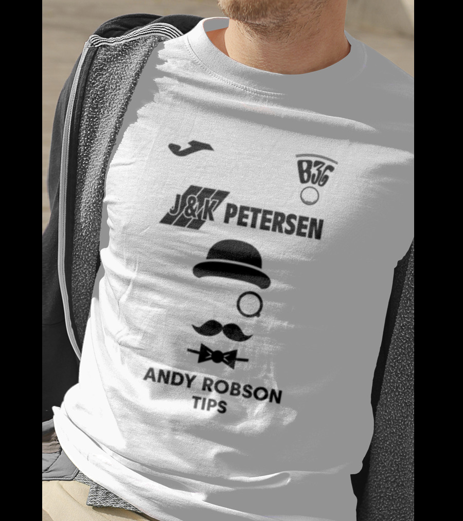 B36 J&K Petersen Andy Robson Tips Bowler Hat Mustache Monocle T-Shirt