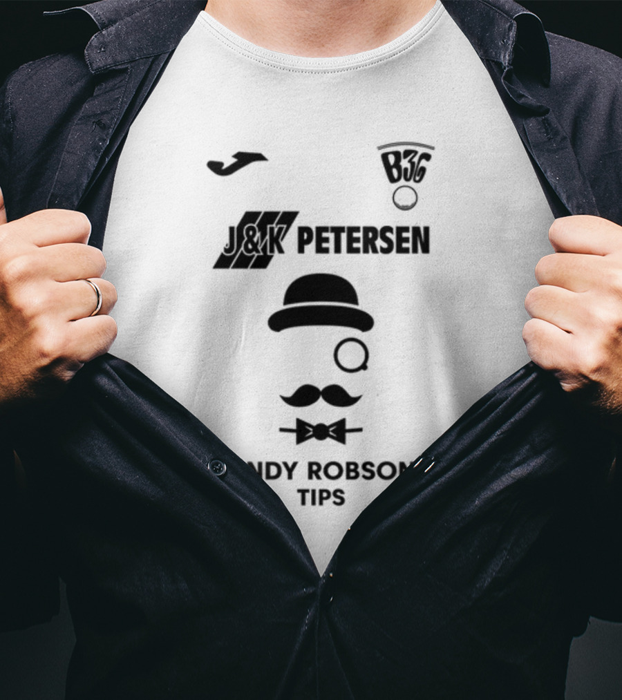 B36 J&K Petersen Andy Robson Tips Bowler Hat Mustache Monocle T-Shirt