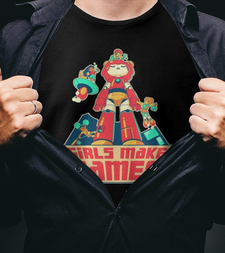 Castpixel Girls Make Games Robot Adventure Scene T-Shirt