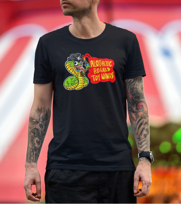 Premium T-Shirt: ALCOHOLIC REGARD TOY WANDS Snake Pirate Drinking T-Shirt ALCOHOLIC REGARD TOY WANDS Snake Pirate Drinking T-Shirt