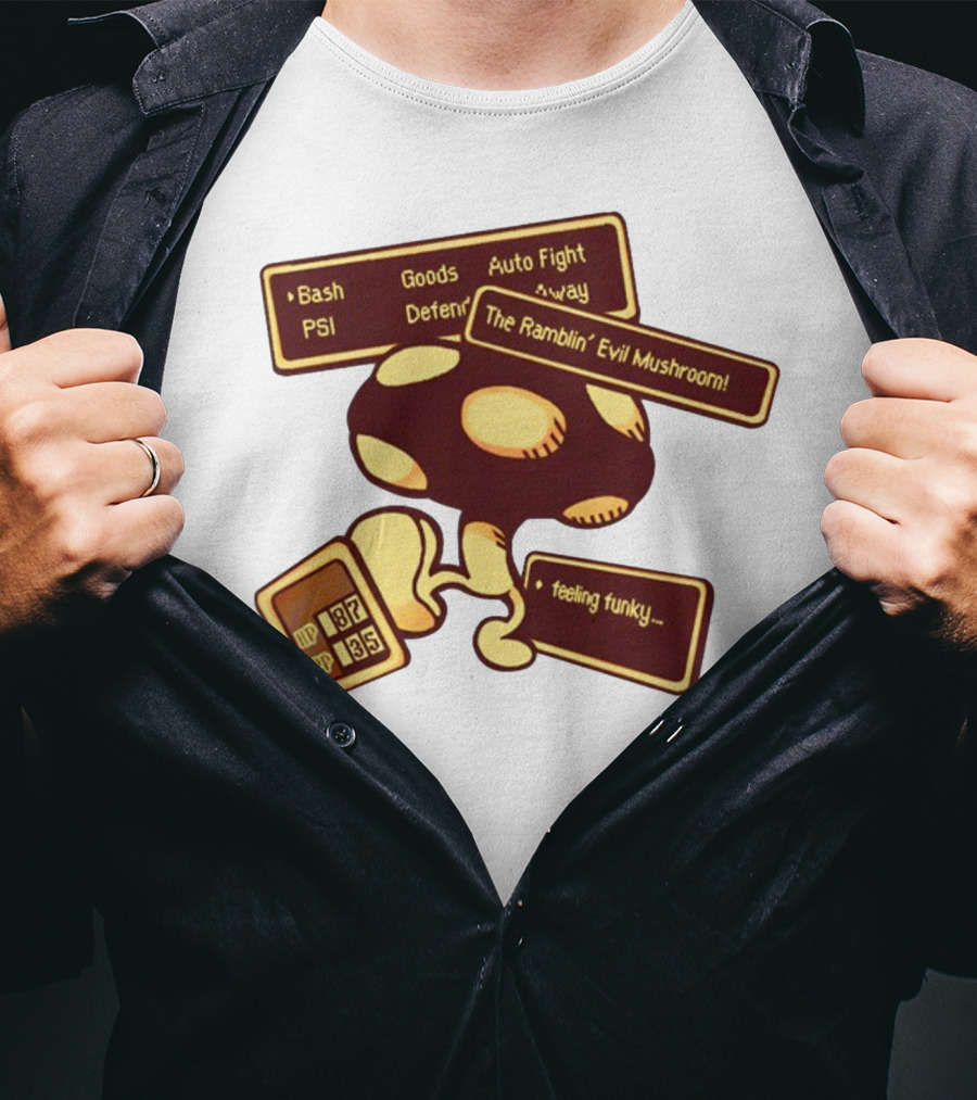 HP 187 PP 135 PSI Bash Goods Auto Fight Feeling Funky The Ramblin Evil Mushroom T-Shirt