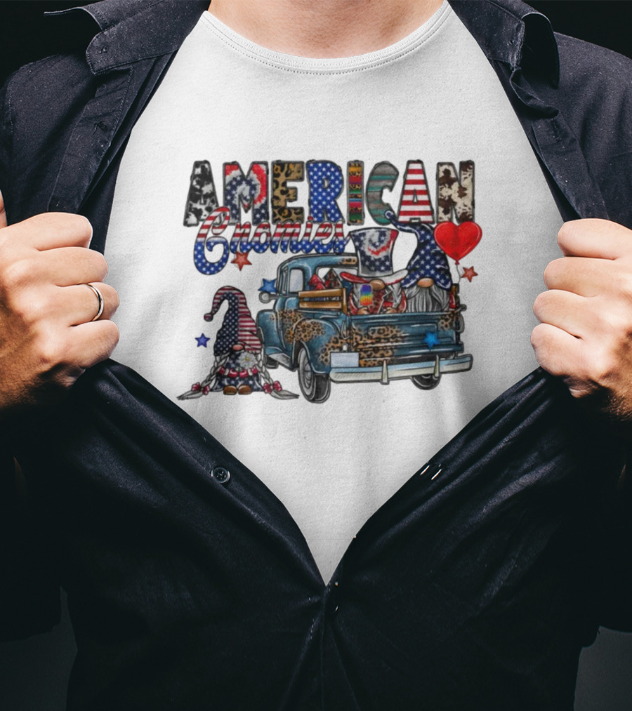 American Gnomies Truck With Patriotic Gnome Patterns And Stars T-Shirt
