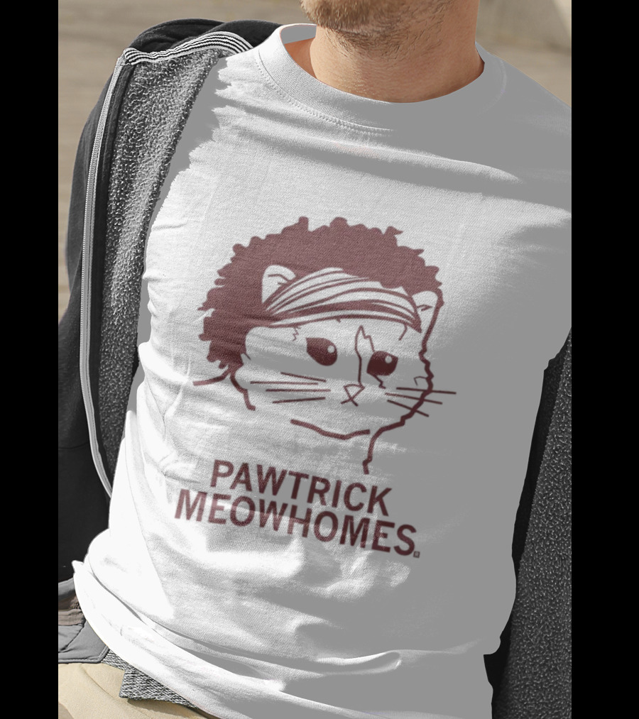 Pawtrick Meowhomes Cat With Headband And Afro T-Shirt
