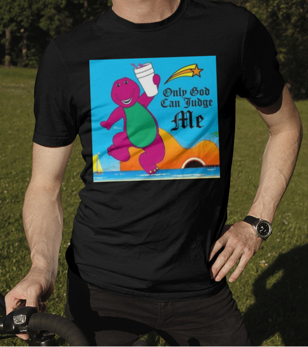 Only God Can Judge Me Dinosaur With Drink Star And Guitar Scene T-Shirt
