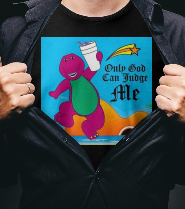 Only God Can Judge Me Dinosaur With Drink Star And Guitar Scene T-Shirt