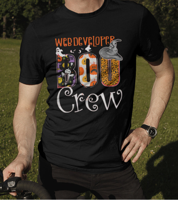 Web Developer Boo Crew Halloween Party Spooky Web Developer Ghosts Pumpkins Witch Hat T-Shirt