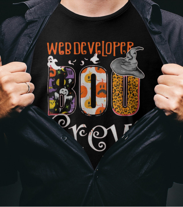 Web Developer Boo Crew Halloween Party Spooky Web Developer Ghosts Pumpkins Witch Hat T-Shirt