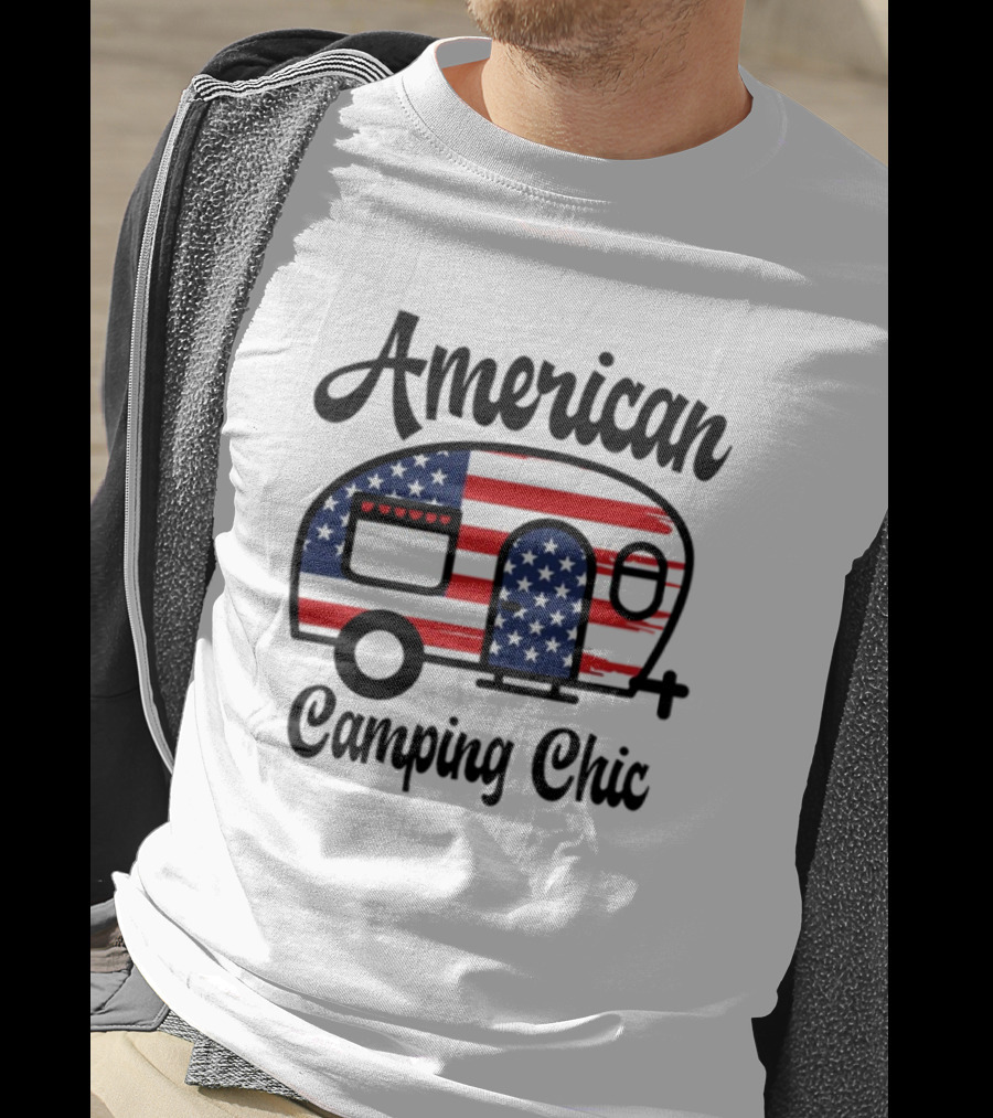 American Camping Chic Flag Camper T-Shirt