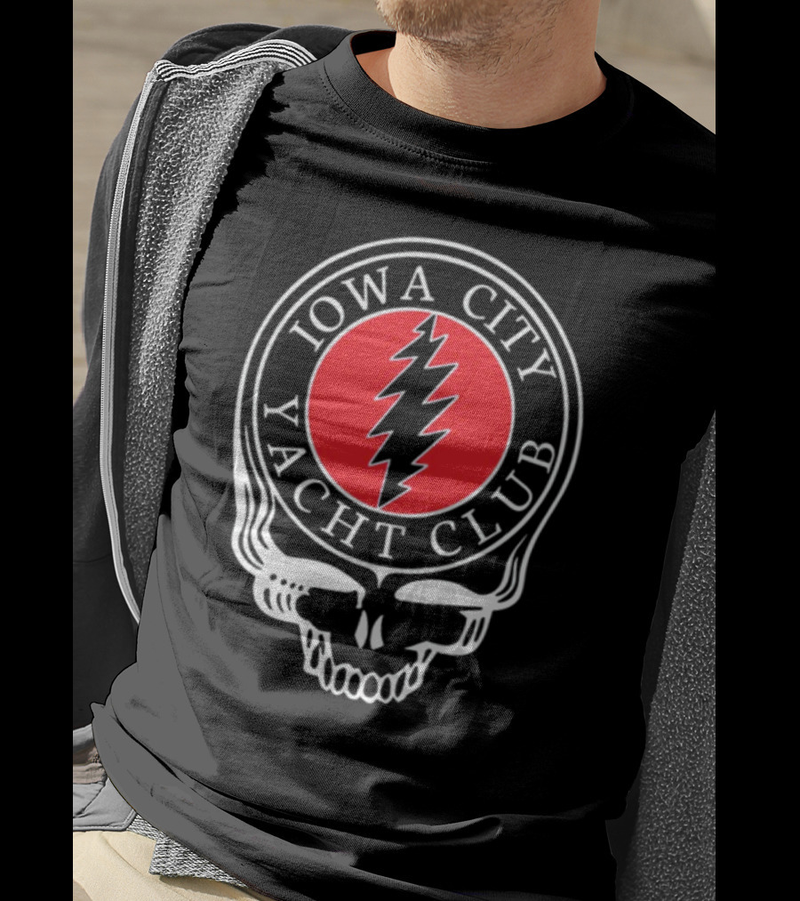 Iowa City Yacht Club Skull Steal Your Face Lightning Bolt T-Shirt
